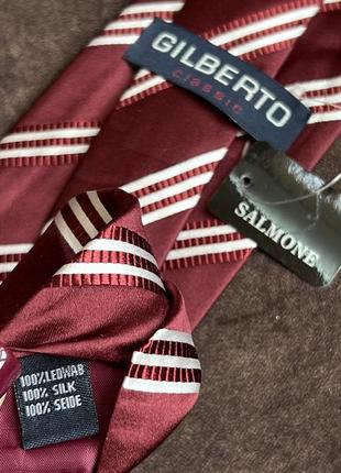 Шовковий краватка галстук gilberto classic оригінальний бордовий у білу смужку2 фото