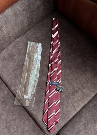 Шовковий краватка галстук gilberto classic оригінальний бордовий у білу смужку3 фото