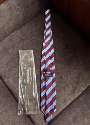 Шовковий краватка галстук gilberto classic оригінальний бордовий у блакитну  смужку4 фото