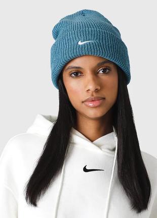 Нова зимова шапка nike (найк swoosh beanie in blue hat) з америкари5 фото