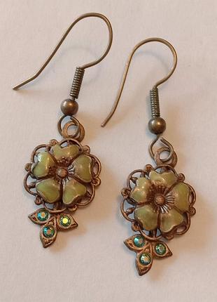 Серьги винтажные чехословакия латунь эмаль аврора бореалис
