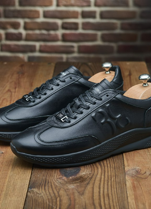 Чоловічі чорні стильні комфортні шкіряні кросівки весняні-осінні,натуральна шкіра-чоловіче взуття