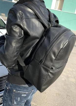 Рюкзак чорний шкіряний унісекс / портфель чёрный кожаный4 фото