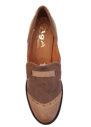 Закрытые женские туфли из натуральной кожи на устойчивом каблуке модные польша коричневые 39р aga6 фото