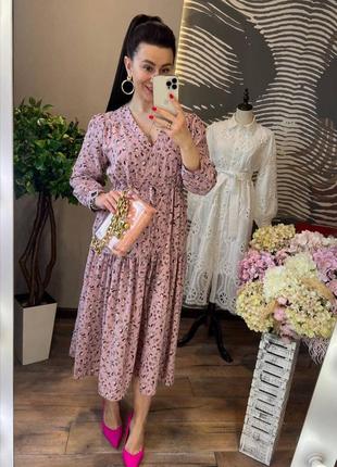 Нежное платье, р.44-48, креп шифон, розовый10 фото