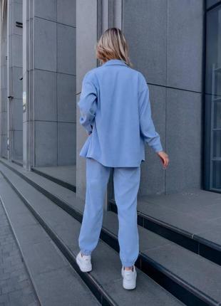 Костюм женский брючный на кнопках голубой с8006 люкс качество  рубашка на манжете и кнопках; штаны п2 фото
