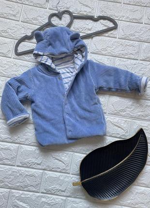 Тепла кофтинка куртка  з вушками на хлопчика 6-9 місяців м’яка