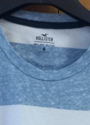 Белая футболка  в голубую полоску hollister 100% коттон унисекс4 фото