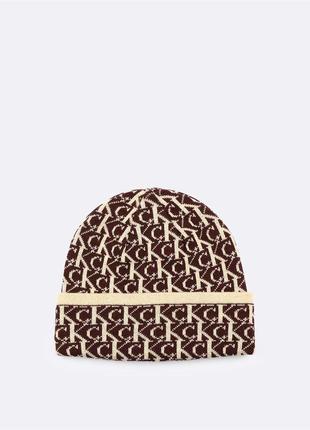 Новая зимняя шапка calvin klein ( ck allover monogram logo beanie hat 2in1 ) с америки