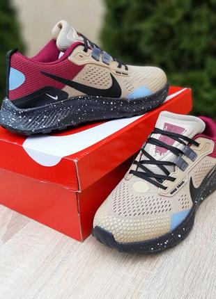 Nike pegasus trail бежевые с бордовым кроссовки кеды женские летние весенние демисезонные демисезон низкие текстильные сетка легкие отменное качество10 фото