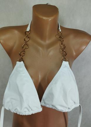 Белый лиф бикини купальник с металлическими сердечками на завязках4 фото