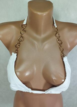 Белый лиф бикини купальник с металлическими сердечками на завязках2 фото