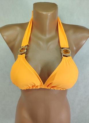 Оранжевый лиф бикини купальник с камнями стразами2 фото
