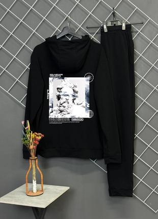 Демисезонный спортивный костюм polascape черный худи + штаны (двухнитка)⚫️