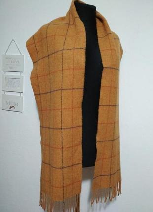 100% шерсть роскошный фирменный шерстяной шарф в стильную клетку !!!3 фото