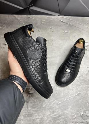 Стильні чорні якісні чоловічі кросівки весняні-осінні,шкіряні,шкіра-рептилія,пітон,натуральна шкіра
