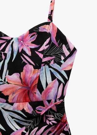 Платье zara миди с тропическим цветочным принтом5 фото