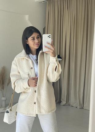 Кардиган широкая шерсть букле барашек мех тедди мягкая оверсайз воротник обнимается прямая рубашка тепла длинная мех