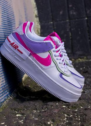 Nike air force double shadow swoosh 🆕 жіночі кросівки найк аір форс 🆕 білі/рожеві