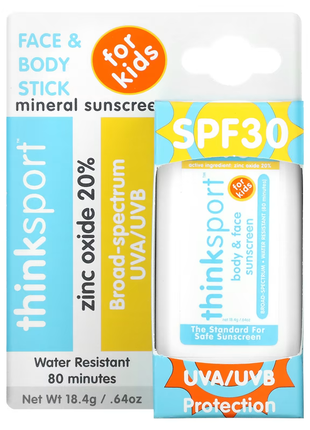 Think, thinksport, face & body, солнцезащитный стик для детей, spf 30, 18,4 г (0,64 унции)3 фото