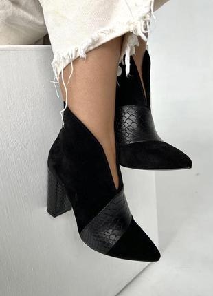Черные ботильоны натуральный замш питон 3 вида каблука 36-41
