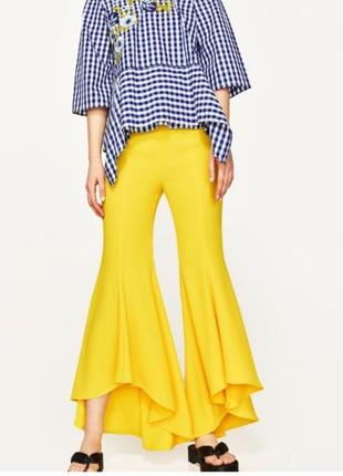 Яркие, желтые, асимметричные брюки zara, размер s