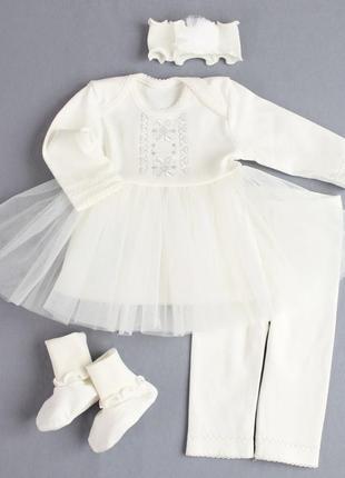 Набор с платьем для крещения девочки в молочном коле, от 595 грн
