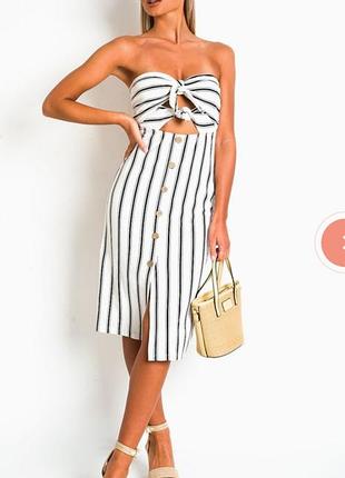 Белое платье миди на пуговицах в полоску tallia bandeau сарафан віскоза
