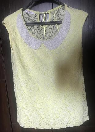 Супер нарядная красивая кофточка блуза фото футболка с бусинками с воротником с кружевом