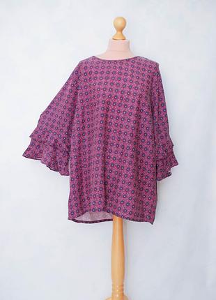 Батал блуза рубашка с рукавом и рюшами  блуза рубашка