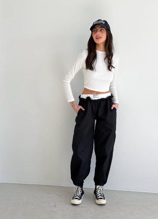 Костюм брюки карго с имитацией белья + лонгслив в рубчик2 фото