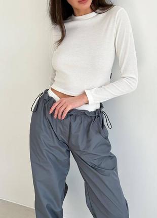 Костюм брюки карго с имитацией белья + лонгслив в рубчик6 фото