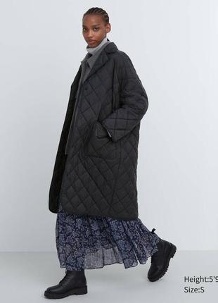 Пальто uniqlo:c черное warm padded oversized coat