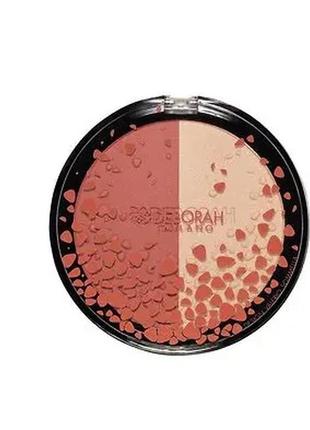 Рум'яна-хайлайтер для обличчя deborah milano duo blush and highlighter design no02 — сяйний персик