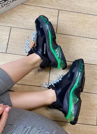 Женские кроссовки balenciaga  triple s clear sole black & neon green2 фото