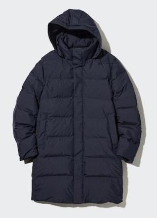 Пальто uniqlo темно-синее seamless down coat