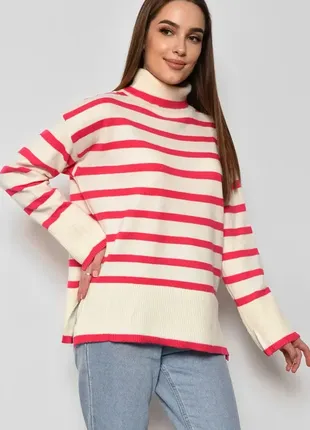 Стильный удлиненный полосатый свитер оверсайз под горло в полоску2 фото