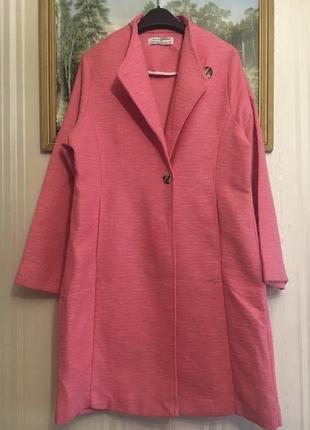Розовое  тканевое легкое пальто, кардиган, тренч, h&m , микс хлопка1 фото
