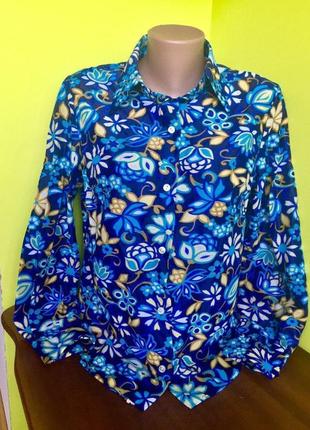Яскрава блуза нейлонова сорочка в квітковий принт часів срср вінтаж