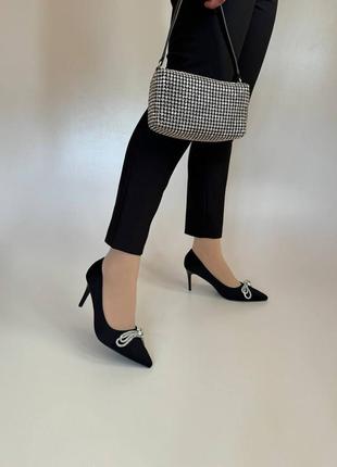 Шикарные женские туфли на каблуке, текстиль, черные, 36-37-38-39-40-419 фото