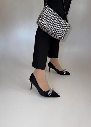 Шикарные женские туфли на каблуке, текстиль, черные, 36-37-38-39-40-4110 фото