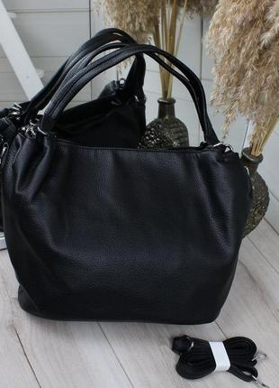 Женская стильная и качественная сумка из эко кожи формат а4 черная8 фото