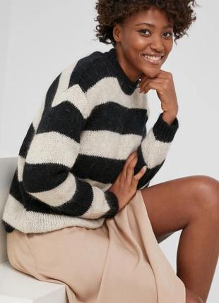 Фірмовий вовняний светр оверсайз у смужку мохеровий розмір хс /с бренд h&m1 фото