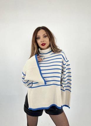 Смугастий вʼязаний жіночий светр вільного крою турецького виробництва в смужку2 фото