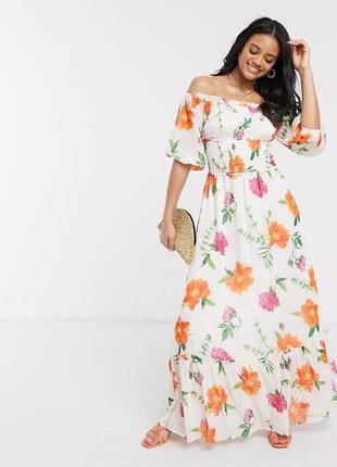 Роскошное платье магазина asos в цветы , горох и с открытыми плечами! рюши4 фото
