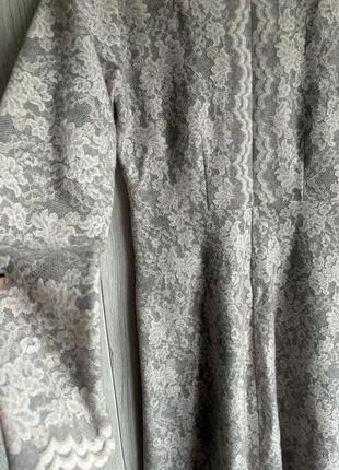 Платье кружевное из теплой ткани серое с нежно розовым кружевом ручная работа размер м7 фото