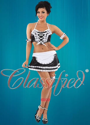 Сексуальна покоївка служниця подоба напилення під шкіру глянець еротичний костюм лаковий латексний в