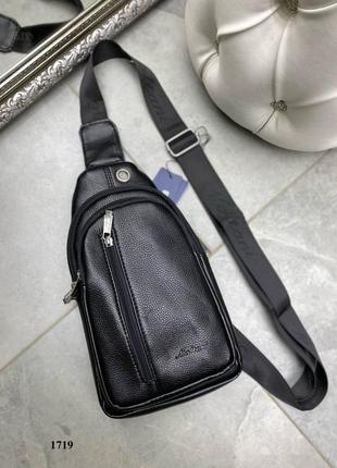 Мужская шикарная качественная и стильная сумка слинг из эко кожи черный2 фото