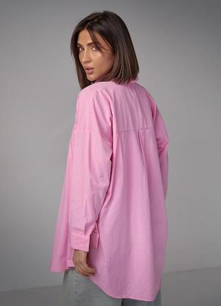 Рубашка женская розовая длиная классичная4 фото