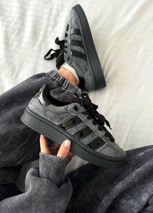 Женские кроссовки adidas campus grey black Адидас кампус серого с черными цветами